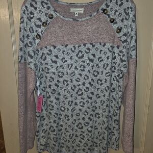 Simply Southern Pink and Gray Leopard Long Sleeve Top